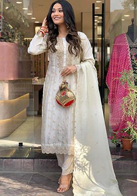 Off White Zari  Viscose Rayon Salwar Kameez