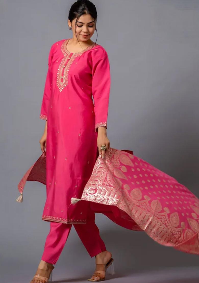 Pink Embroidered Chanderi Salwar Kameez