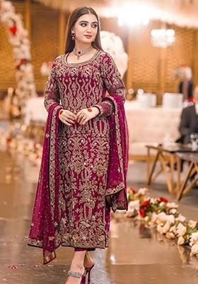 Rani Pink Embroidered Georgette Salwar Kameez
