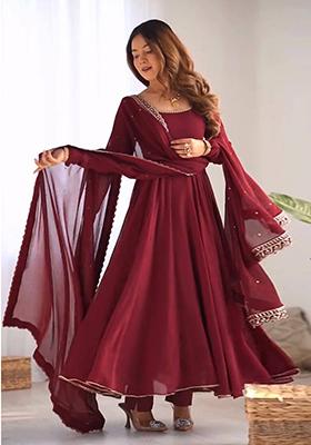 Maroon Embroidered Georgette Salwar Kameez