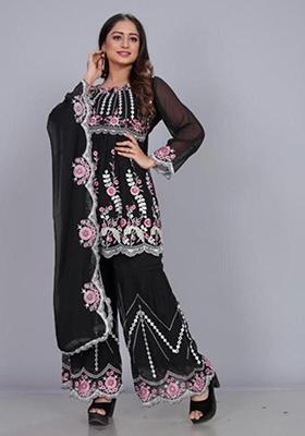 Black Embroidered Georgette Salwar Kameez