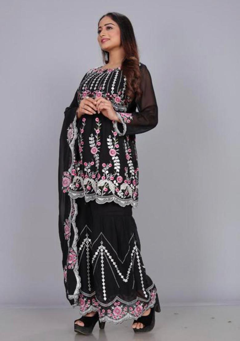 Black Embroidered Georgette Salwar Kameez