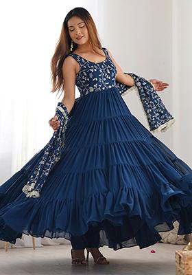 Blue Embroidered Georgette Salwar Kameez
