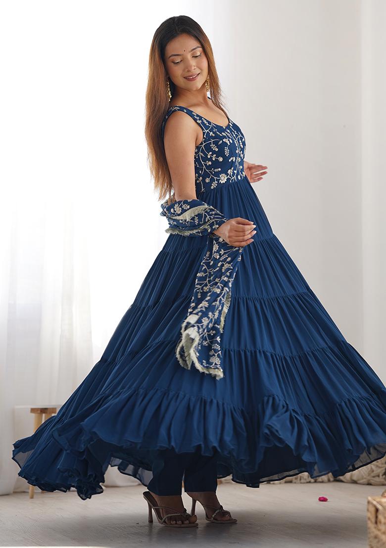 Blue Embroidered Georgette Salwar Kameez