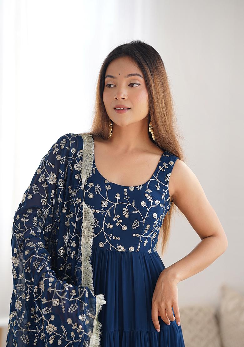 Blue Embroidered Georgette Salwar Kameez