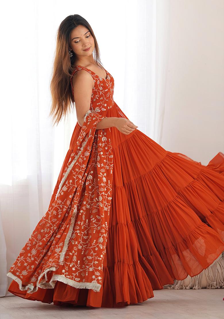 Orange Embroidered Georgette Salwar Kameez