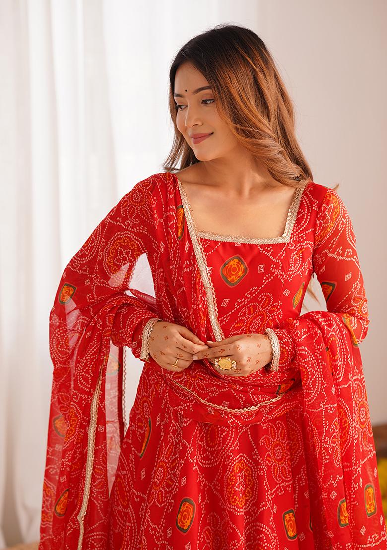 Orange Embroidered Chinnon Silk Salwar Kameez