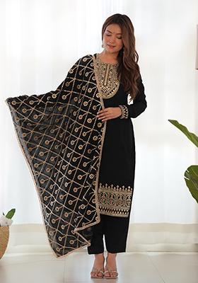Black Embroidered Vichitra Silk Salwar Kameez