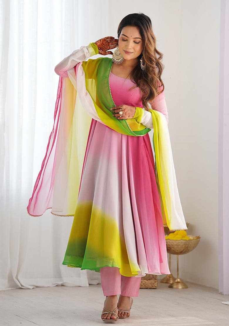 Multi Colour  Embroidered Georgette Salwar Kameez