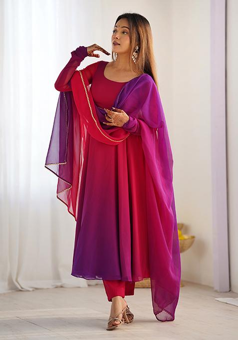Multi Colour Tie And Dye Georgette Anarkali Set — view on Indya