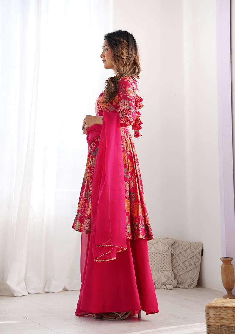 Pink Embroidered Roma Silk Blend Salwar Kameez - Indya