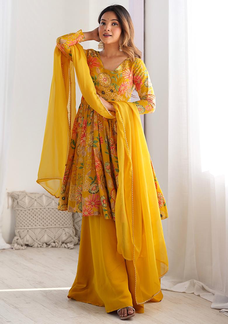 Yellow Embroidered Roma Silk Salwar Kameez