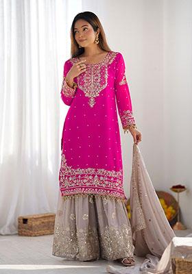 Pink Embroidered Georgette  Kurta Set 