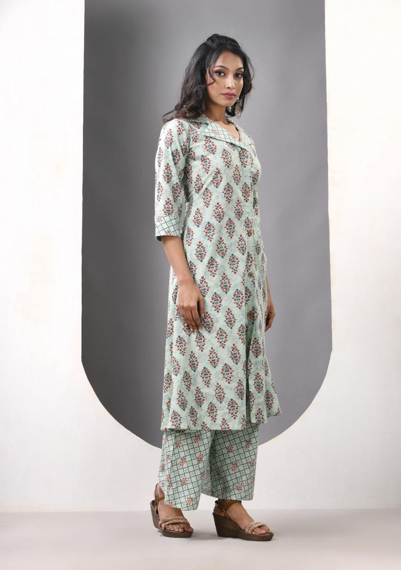 Mint Green Printed Cotton Palazzo Set