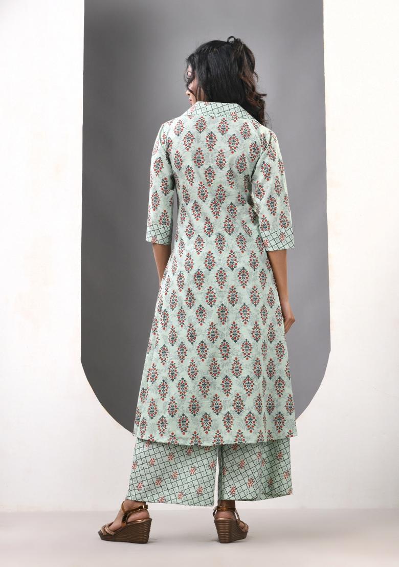 Mint Green Printed Cotton Palazzo Set