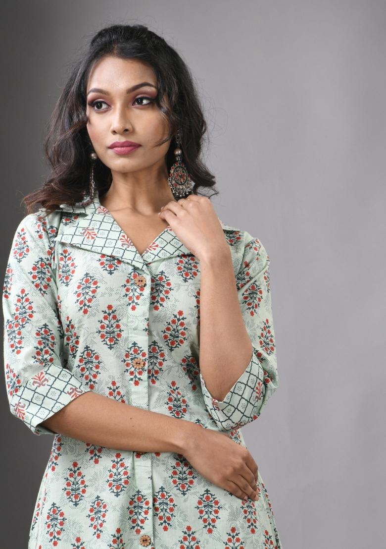 Mint Green Printed Cotton Palazzo Set