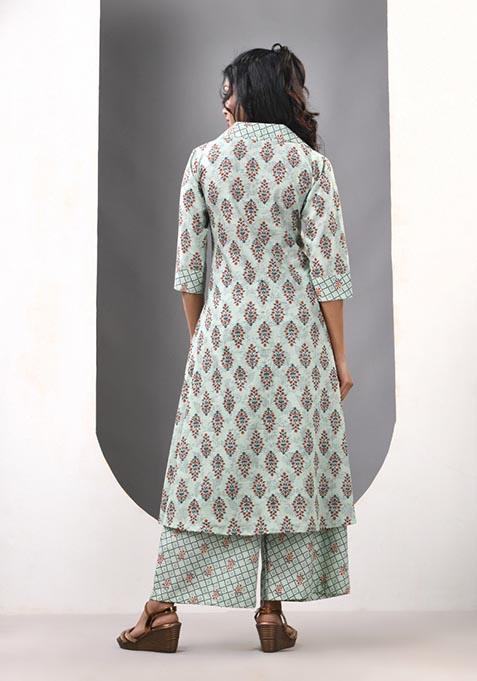 Mint Green Printed Cotton Palazzo Set