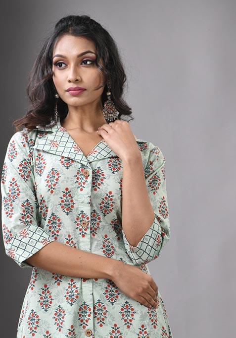 Mint Green Printed Cotton Palazzo Set