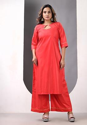 Red Solid Rayon Palazzo Set