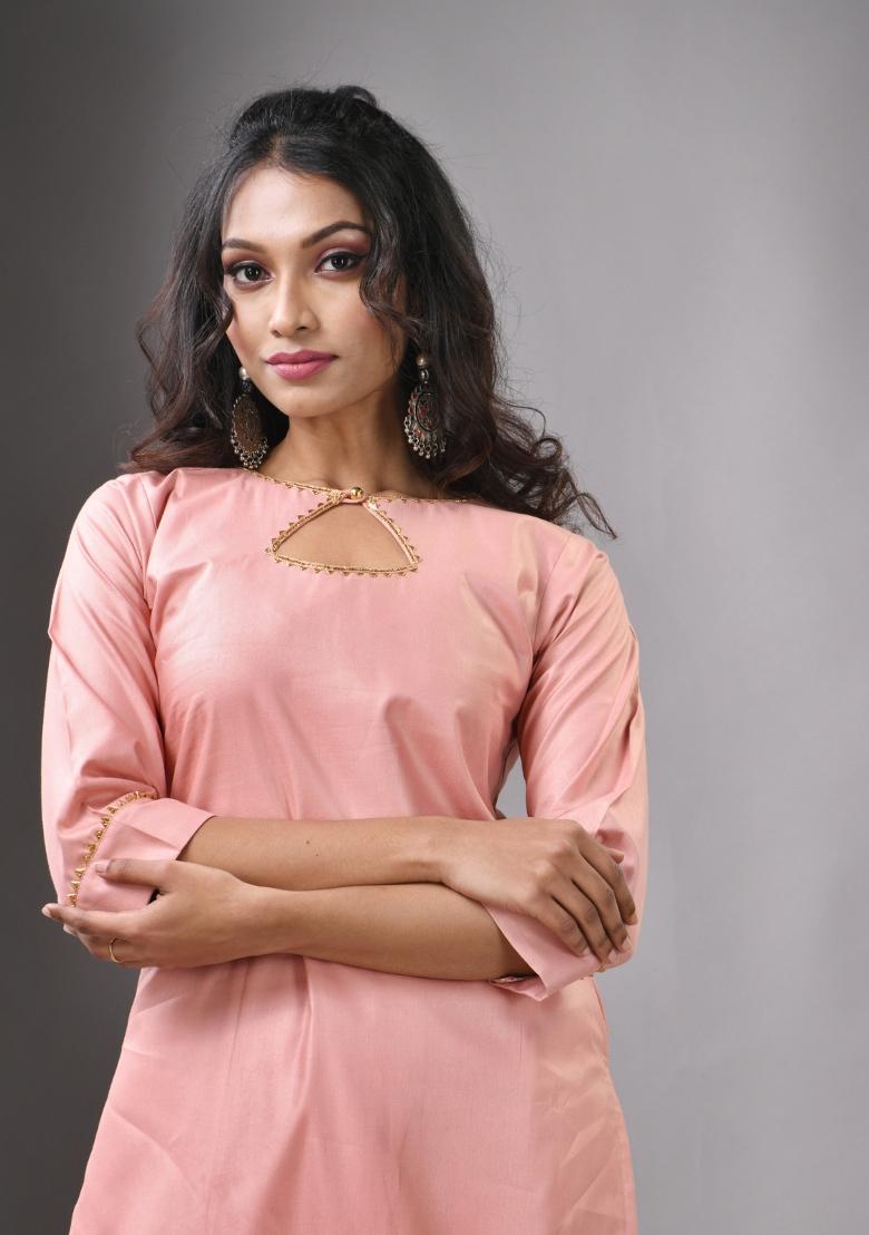 Nude Pink Solid Rayon Palazzo Set - Indya