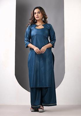 Teal Blue Solid Rayon Palazzo Set