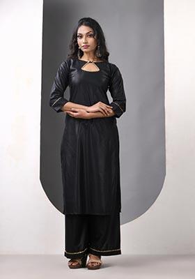 Black Solid Rayon Palazzo Set