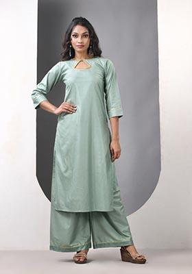 Mint Green Solid Rayon Palazzo Set