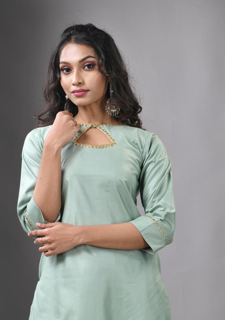 Mint Green Solid Rayon Palazzo Set - Indya