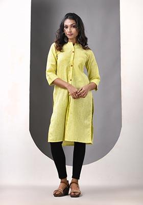 Lemon Yellow Solid Cotton Kurta