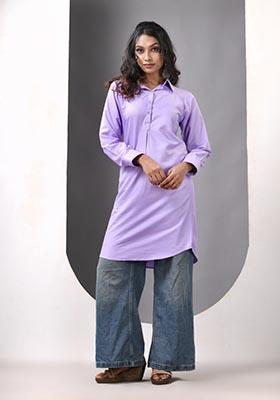 Lavender Solid Rayon Kurta