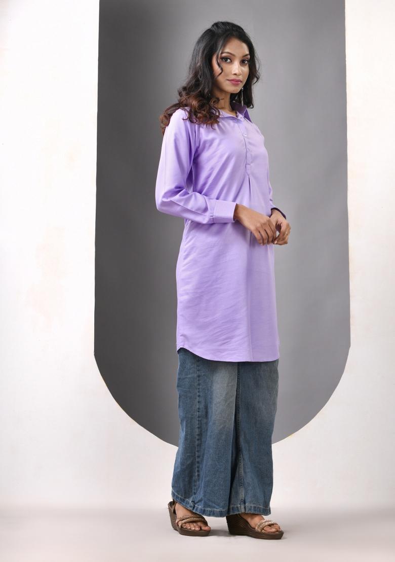 Lavender Solid Rayon Kurta - Indya