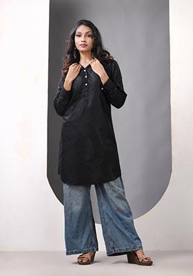 Black Solid Rayon Kurta