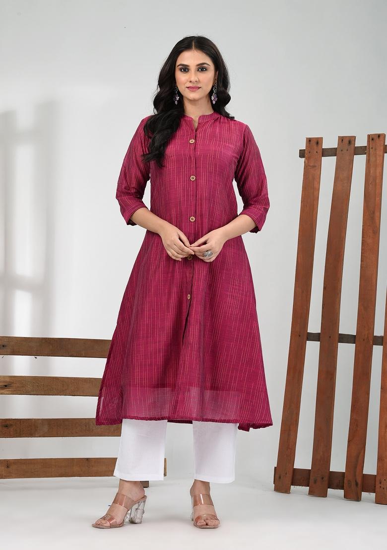 Magenta Solid Cotton Salwar Kameez