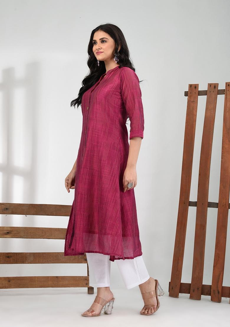 Magenta Solid Cotton Salwar Kameez