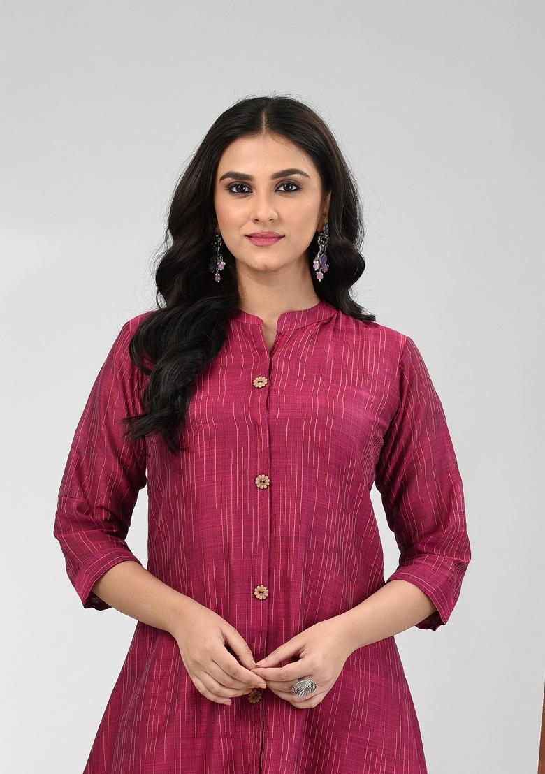 Magenta Solid Cotton Salwar Kameez