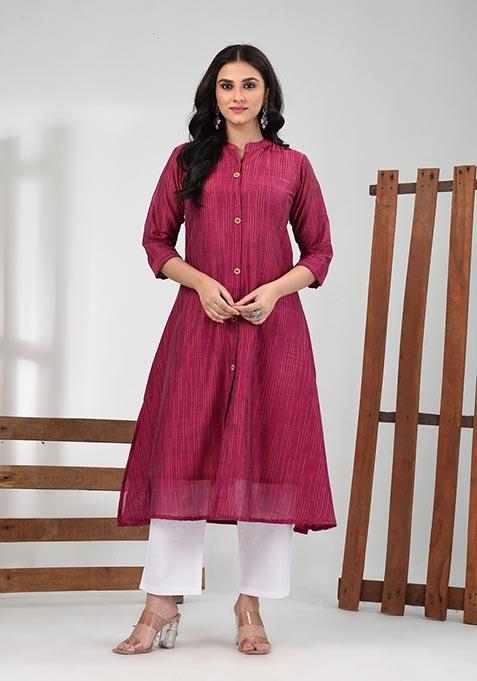 Magenta Solid Cotton Salwar Kameez