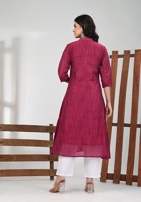 Magenta Solid Cotton Salwar Kameez