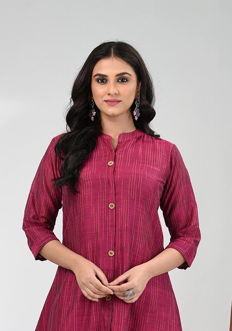 Magenta Solid Cotton Salwar Kameez