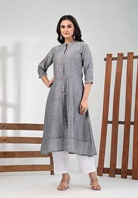 Grey Solid Cotton Salwar Kameez
