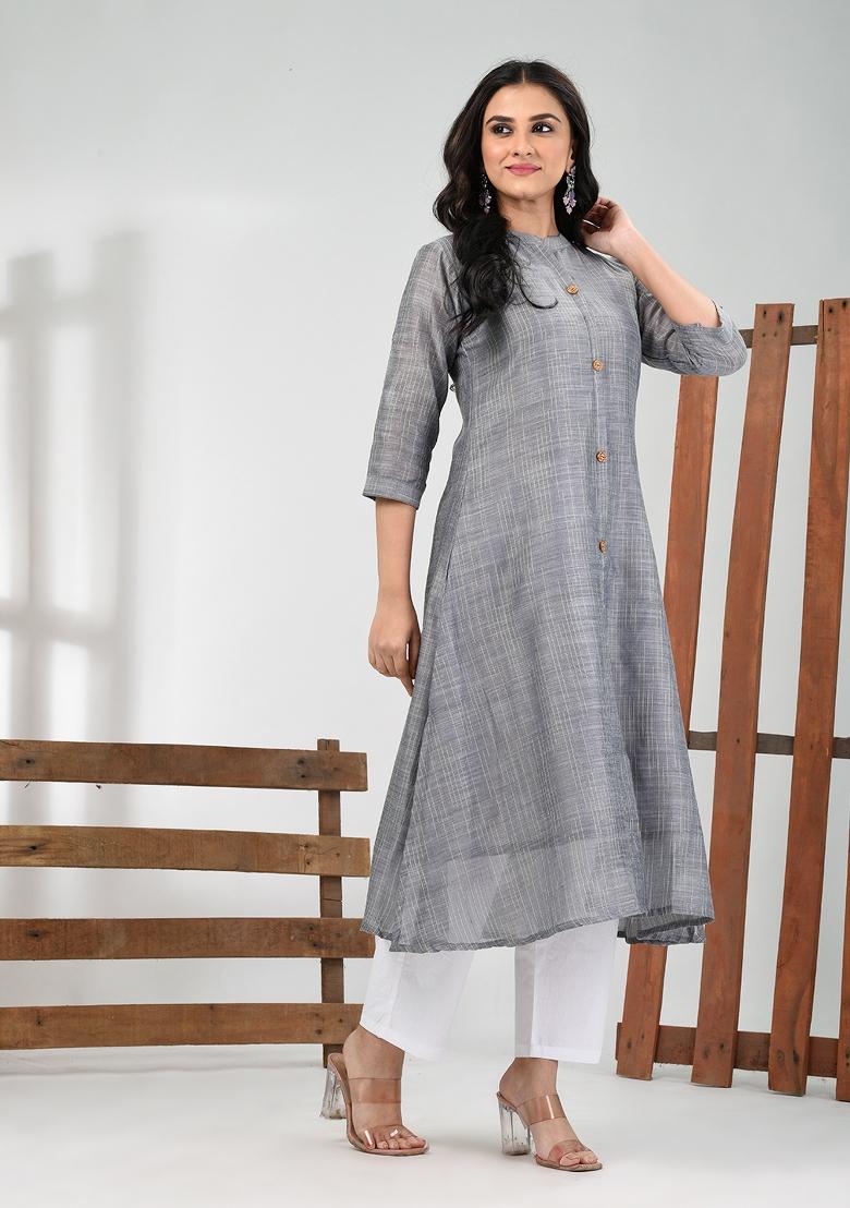 Grey Solid Cotton Salwar Kameez