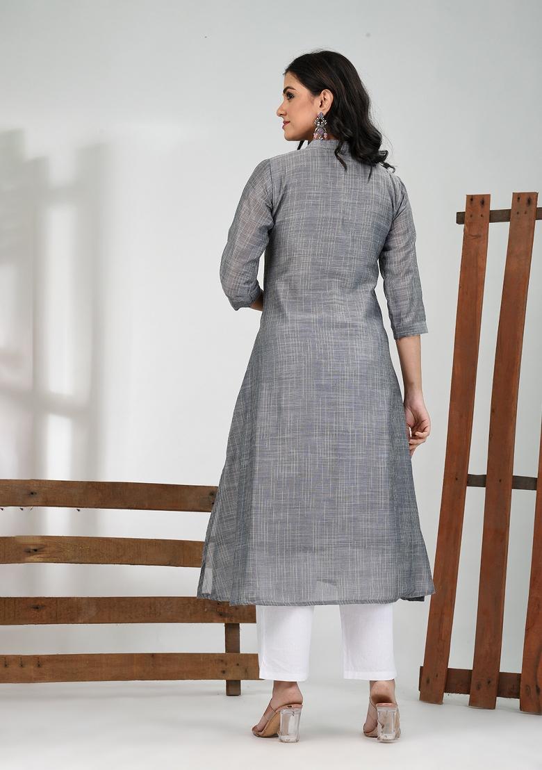 Grey Solid Cotton Salwar Kameez