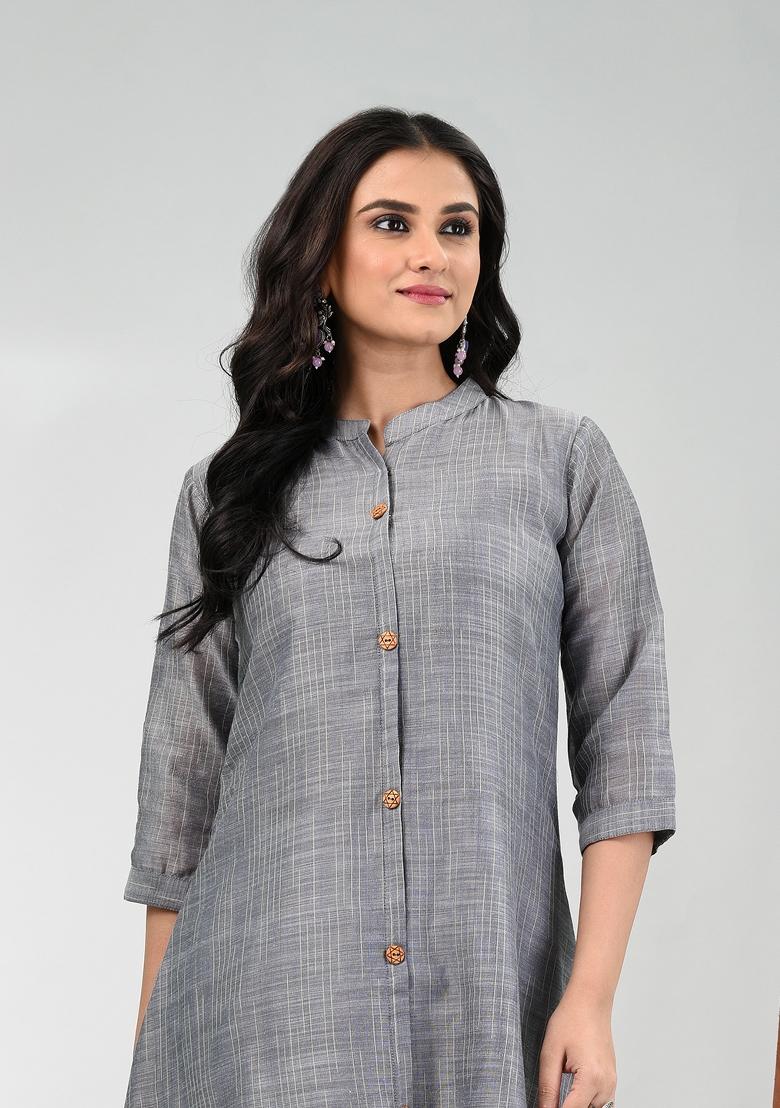 Grey Solid Cotton Salwar Kameez