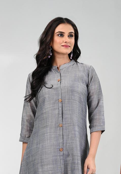 Grey Solid Cotton Salwar Kameez