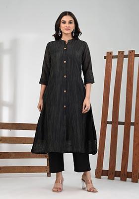 Black Solid Cotton Salwar Kameez