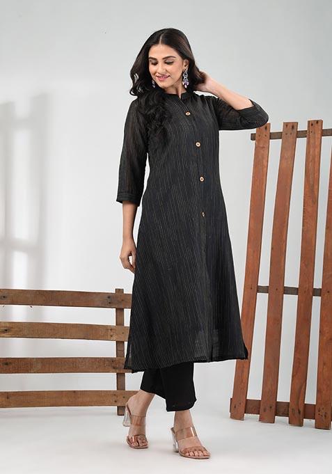 Black Solid Cotton Salwar Kameez