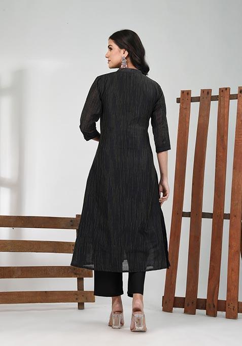 Black Solid Cotton Salwar Kameez