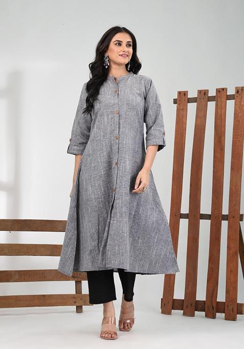 Grey Solid Cotton Salwar Kameez