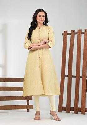 Beige Solid Cotton Kurta