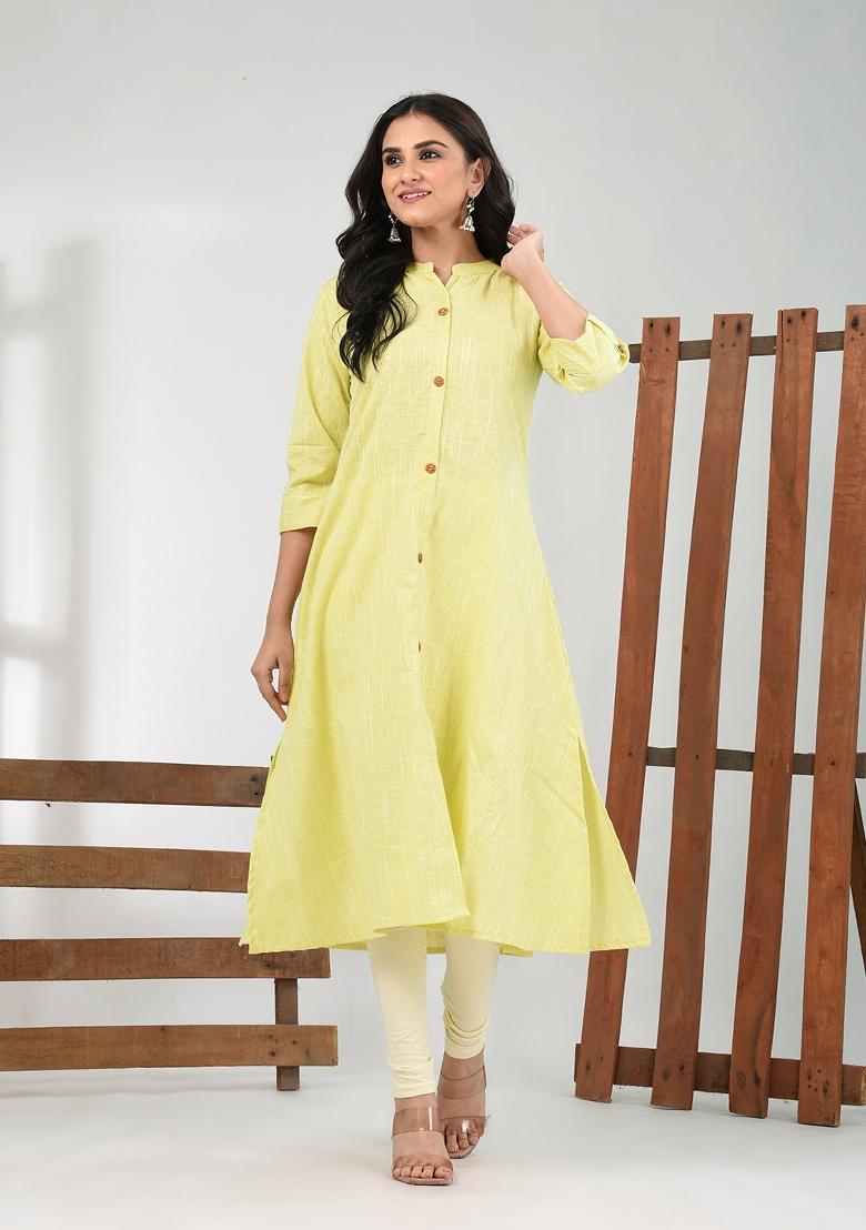 Lemon Yellow Solid Cotton Kurta