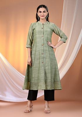 Pistachio Green Solid Cotton Salwar Kameez